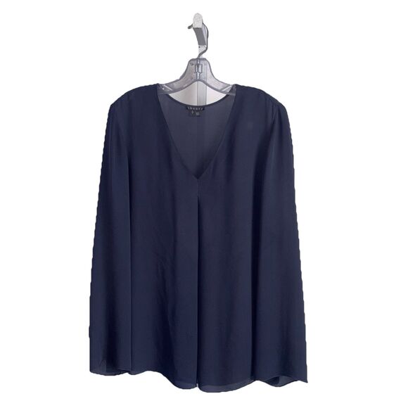 Theory Trent 100% Silk Black V-Neck Front Pleat Blouse Top Size Large Georgette - Picture 7 of 10